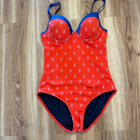 Boden Red Blue Underwire Summer Beach Vacation One-Piece Swim-Suit Sz 36C - Picture 2 of 11